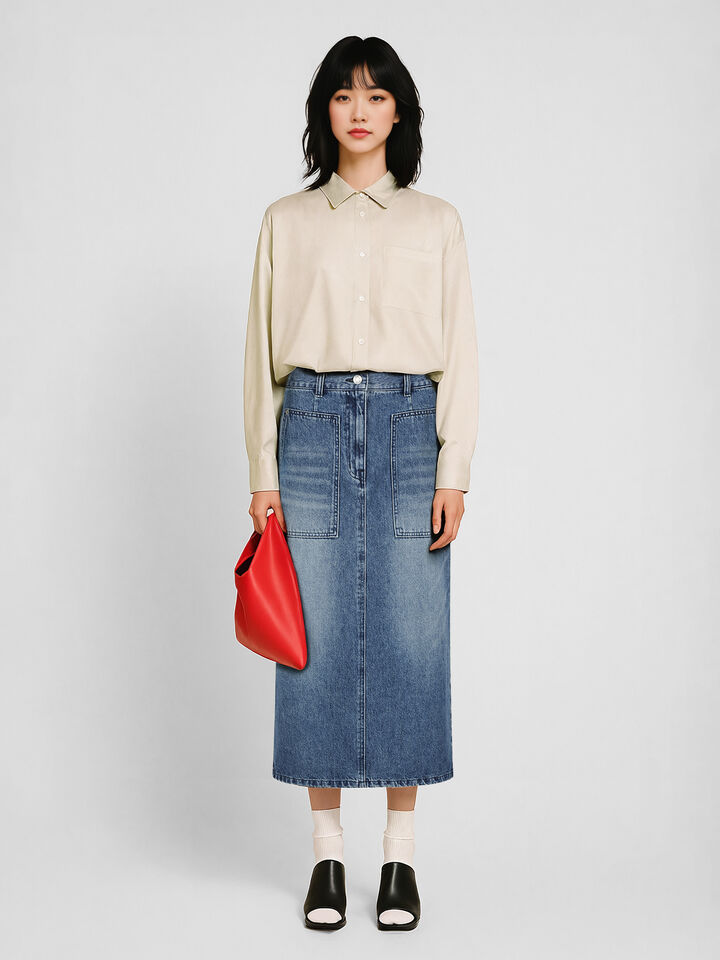 Blue long jean skirt - sisley k longuette skirts - Blue | Sisley K image number 1